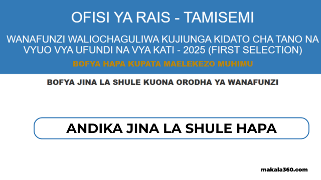 Machaguo ya Kidato cha Tano na Kozi za Vyuo vya Kati (Tamisemi)- 2025